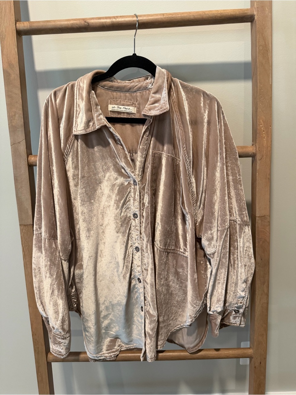 Free People Champagne Velvet Button-Down Shirt